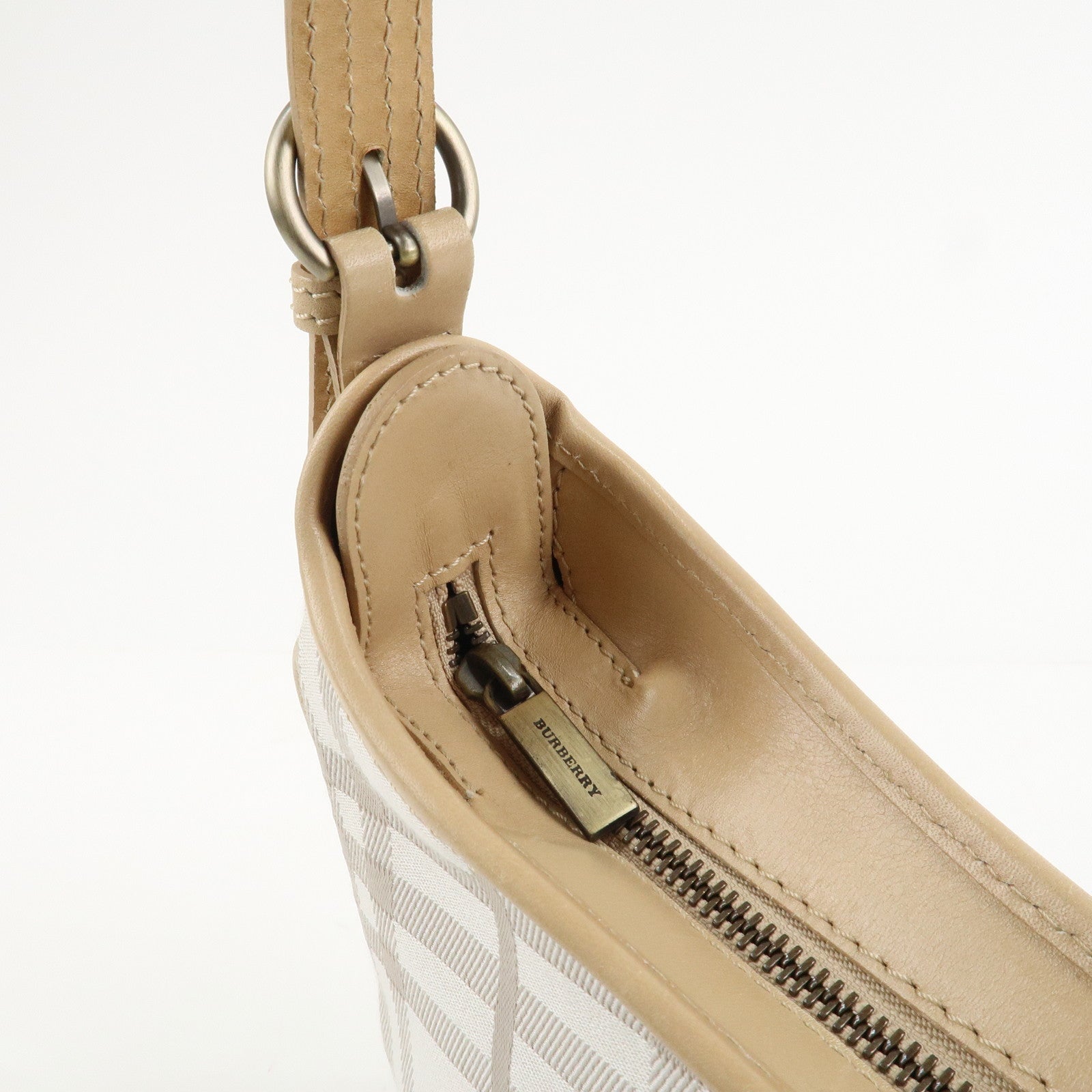 BURBERRY Canvas Leather Shoulder Bag Beige Gray Used