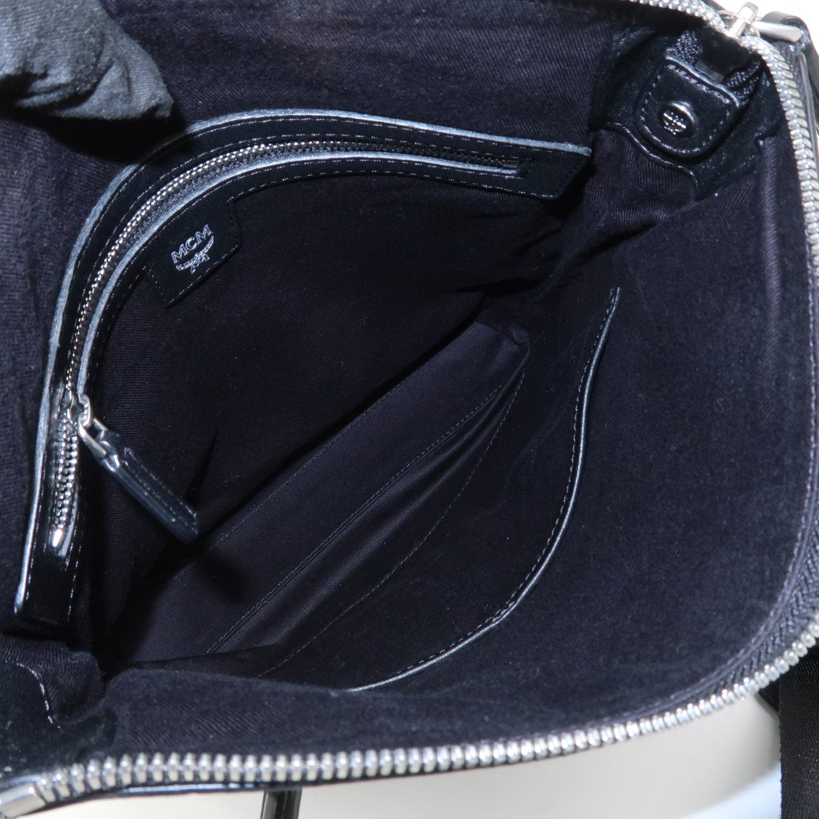 MCM Visetos Embossed Leather Shoulder Bag Crossbody Bag Black