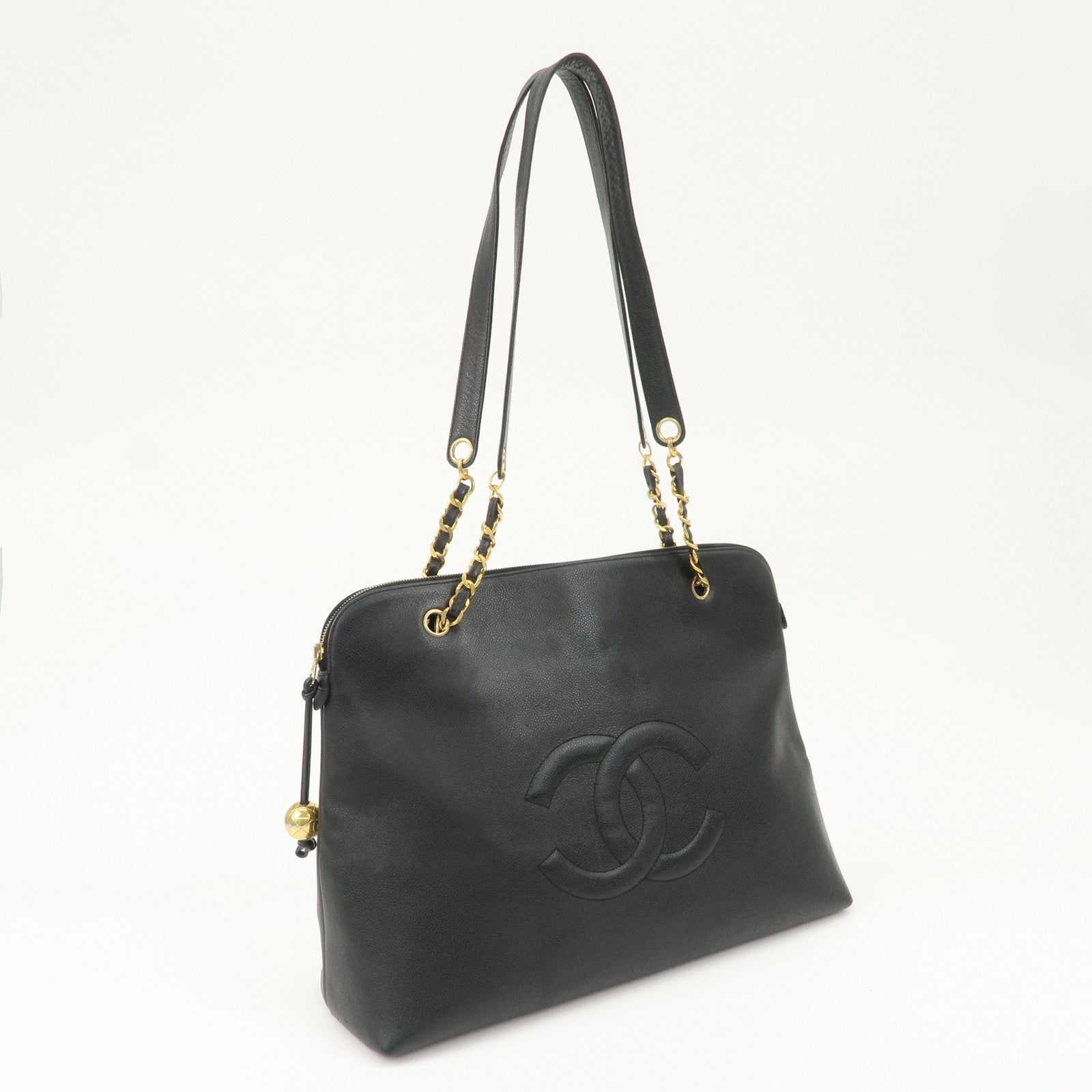 CHANEL COCO Mark COCO Ball Leather Chain Tote Bag Black A03578