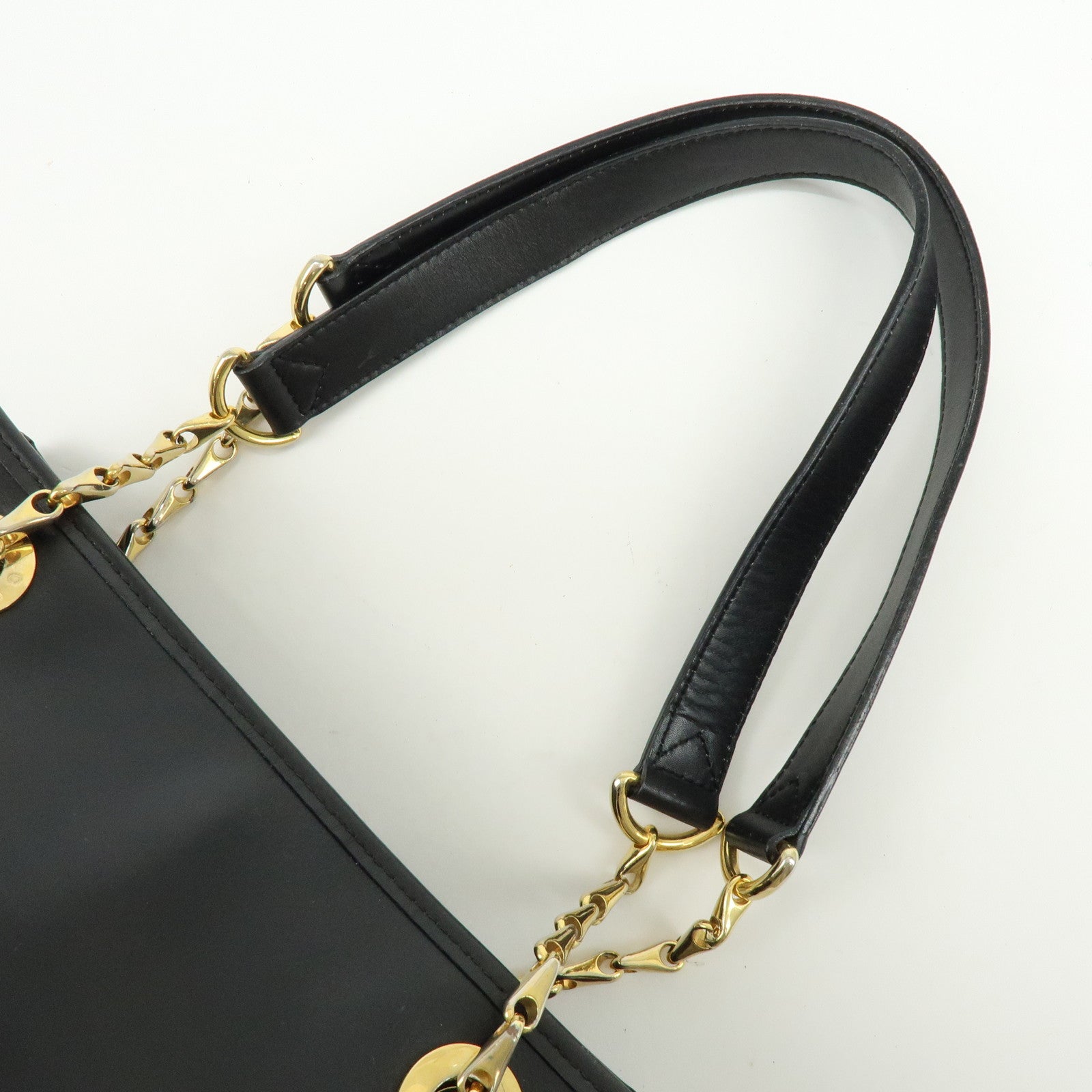 CELINE Leather Tote Bag Chain Shoulder Bag Black