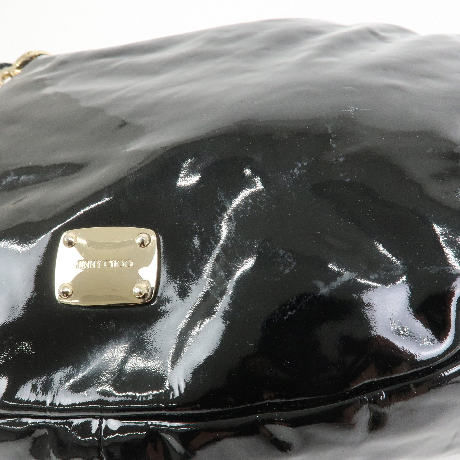 JIMMY CHOO Patent Leather Leather Sky Bag Shoulder Bag Black