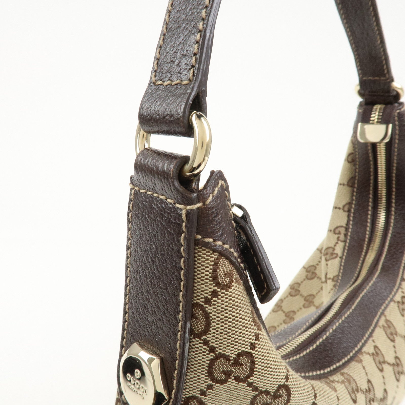 GUCCI GG Canvas Leather Shoulder Bag Hand Bag Beige Brown 153010