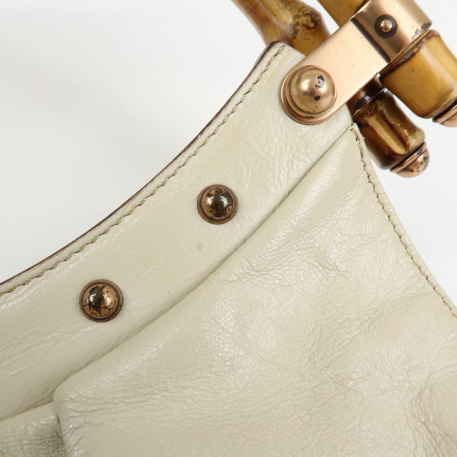 GUCCI Bamboo Leather Hand Bag Shoulder Bag Ivory 124293