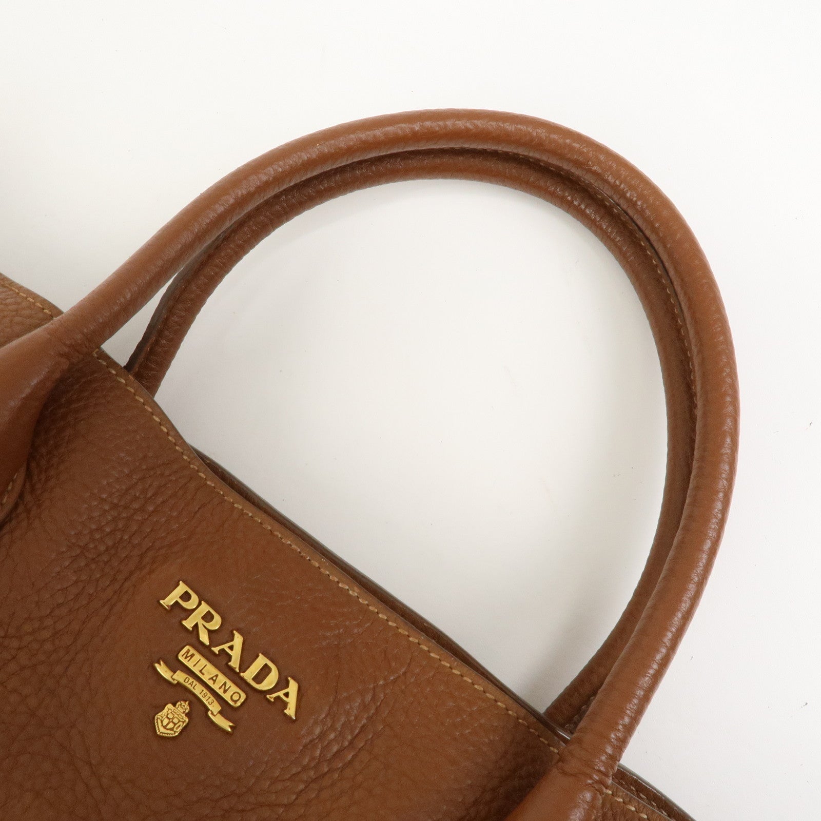 PRADA VITELLO Leather 2Way Bag Hand Bag Shoulder Bag Camel