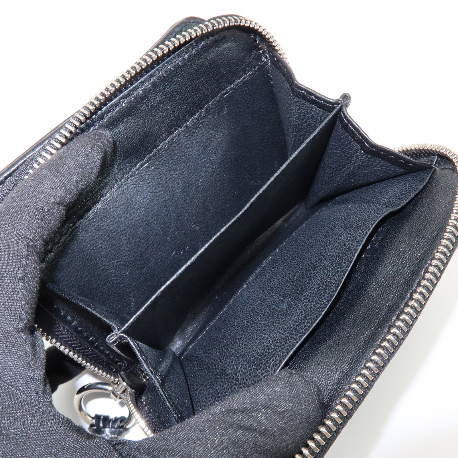 Chloe Logo Leather Round Zippy Compact Wallet Black