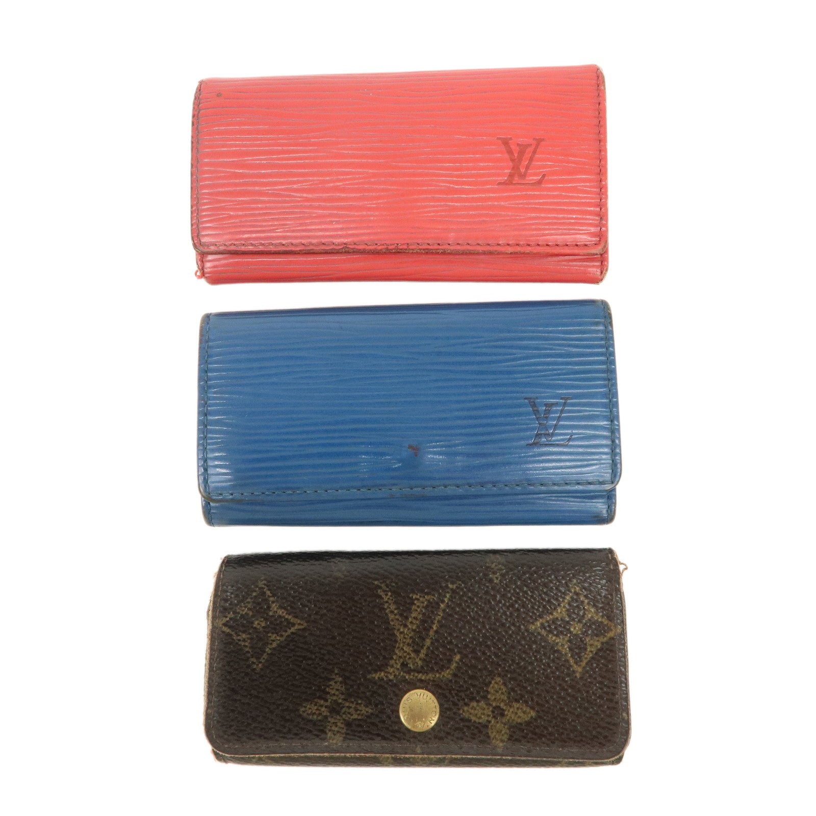 Louis Vuitton Monogram Epi Set of 3 Multicles 4 Key Case Blue Red Used