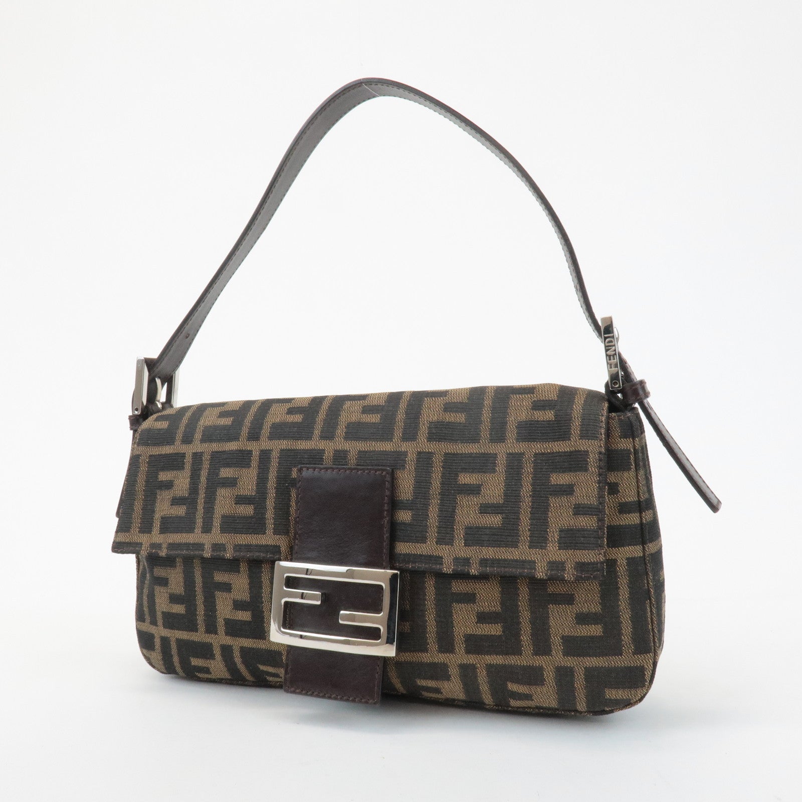 FENDI Zucca Mamma Baguette Canvas Shoulder Bag 26424 Brown Black Used