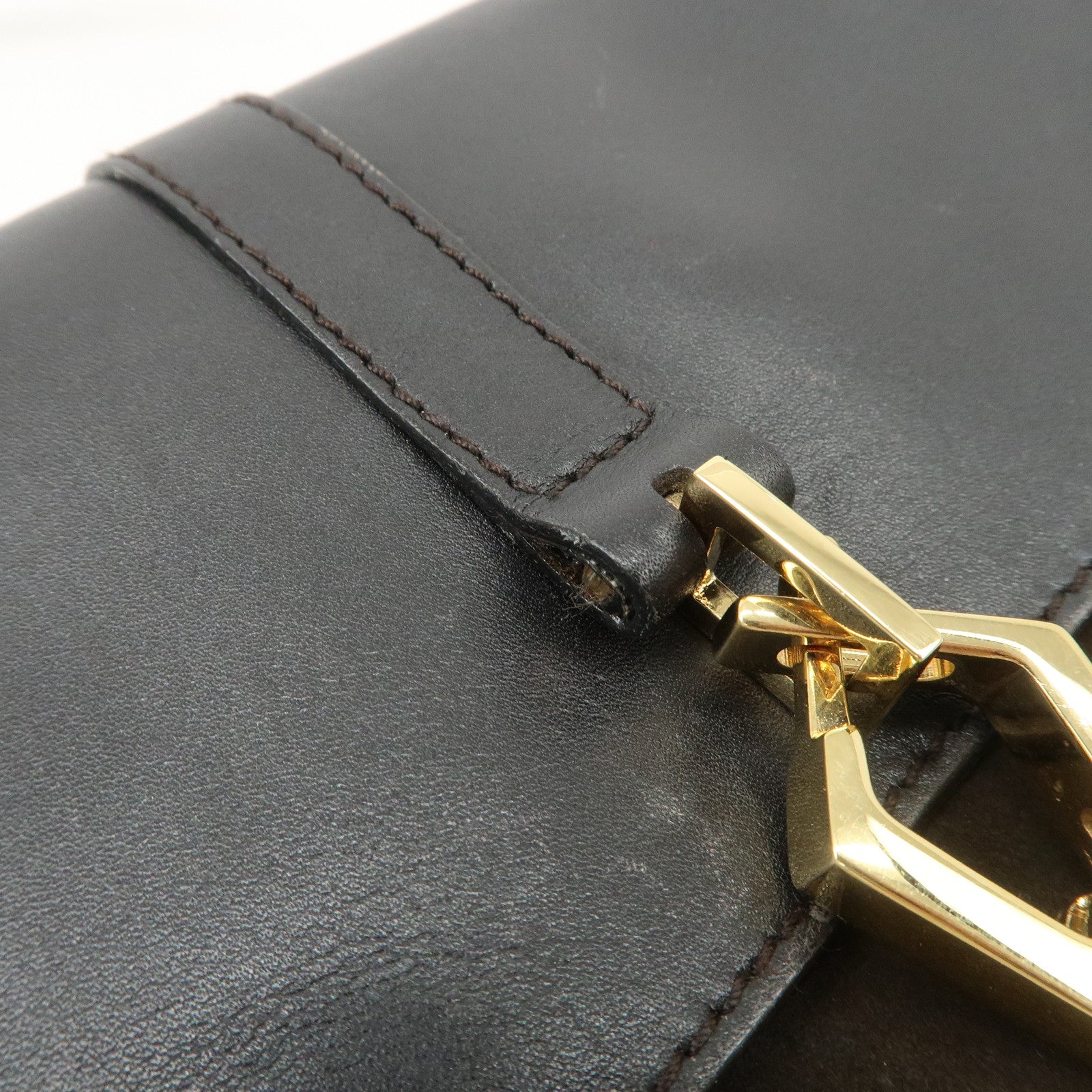 GUCCI Bamboo Leather Shoulder Bag Black Gold HDW 001.4096 Used