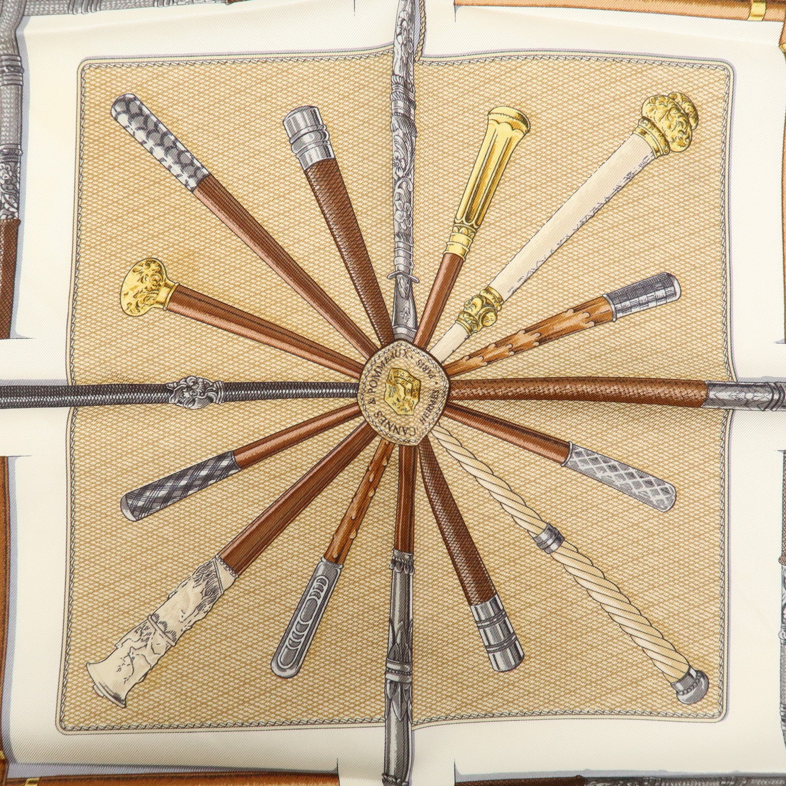 HERMES Carre 45 Silk 100% Scarf Cannes et Pommeaux Black White