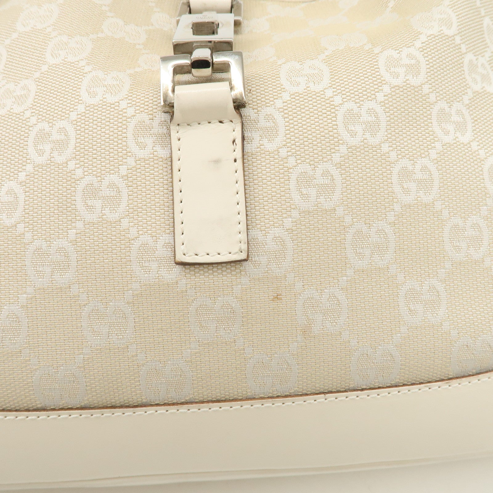GUCCI Jackie GG Canvas Leather Shoulder Bag Beige White