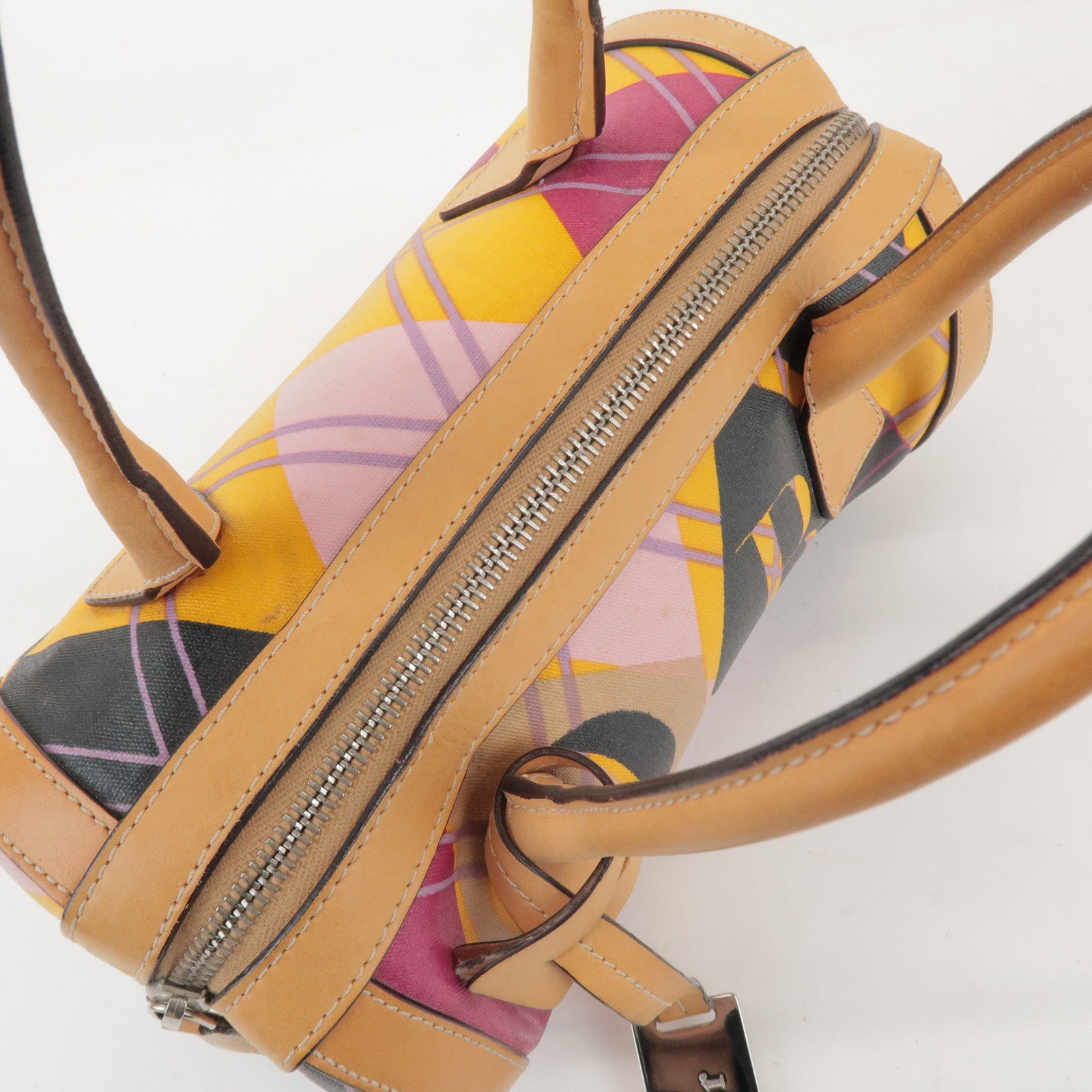 Christian Dior PVC Leather Hand Bag Light Brown Pink Orange