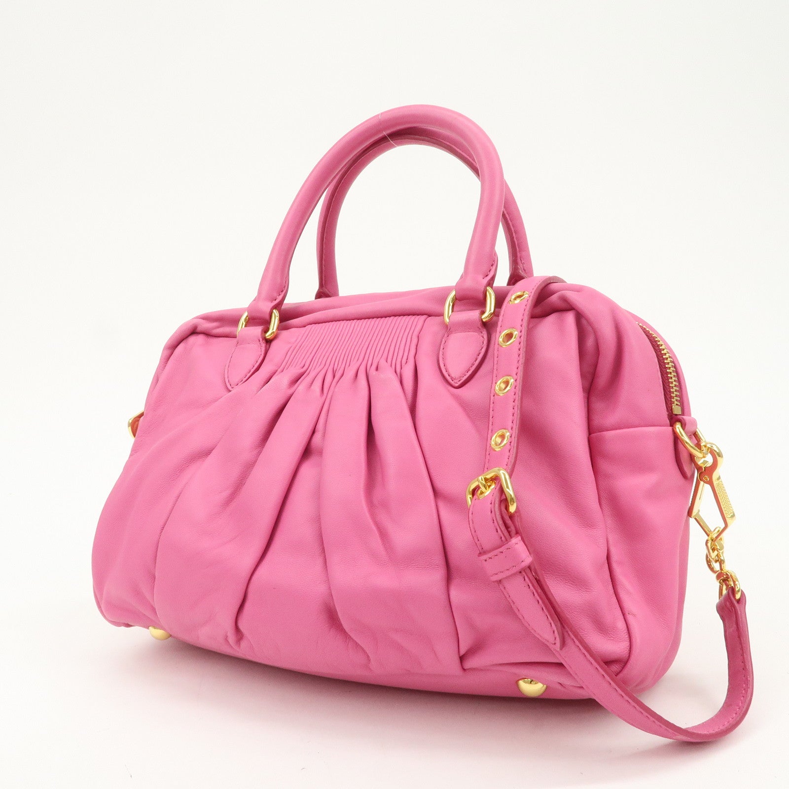 MIU MIU Logo Leather 2Way Bag Hand Bag Shoulder Bag Pink RL0048