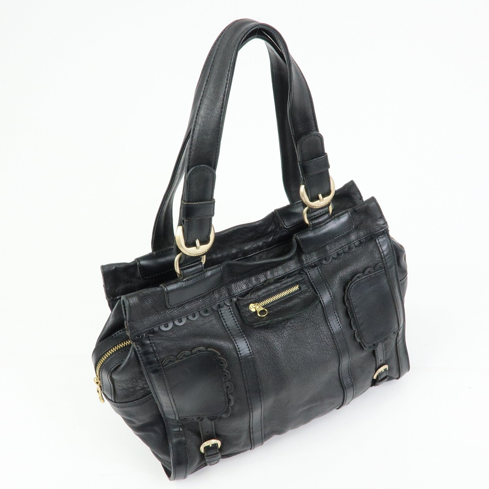 Chloe See by Chloe Leather Tote Bag Hand Bag Shoulder Bag Black