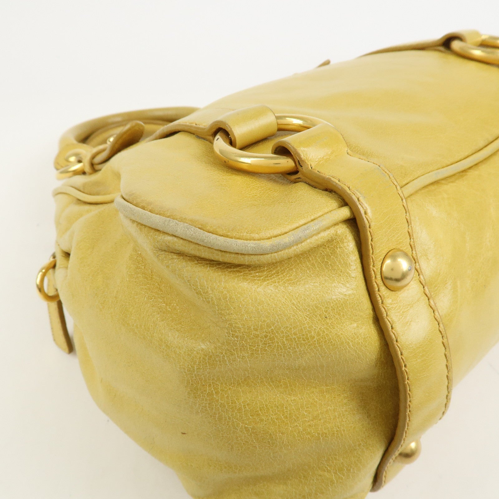 MIU MIU Logo Leather 2Way Bag Hand Bag Yellow