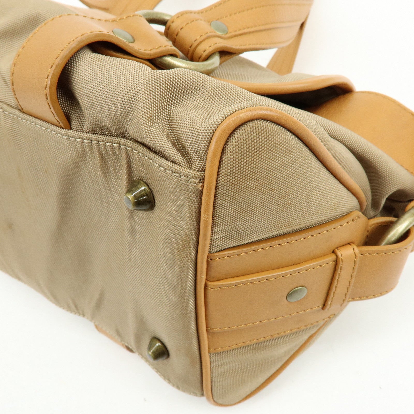 BURBERRY Canvas Leather Shoulder Bag Beige Light Brown