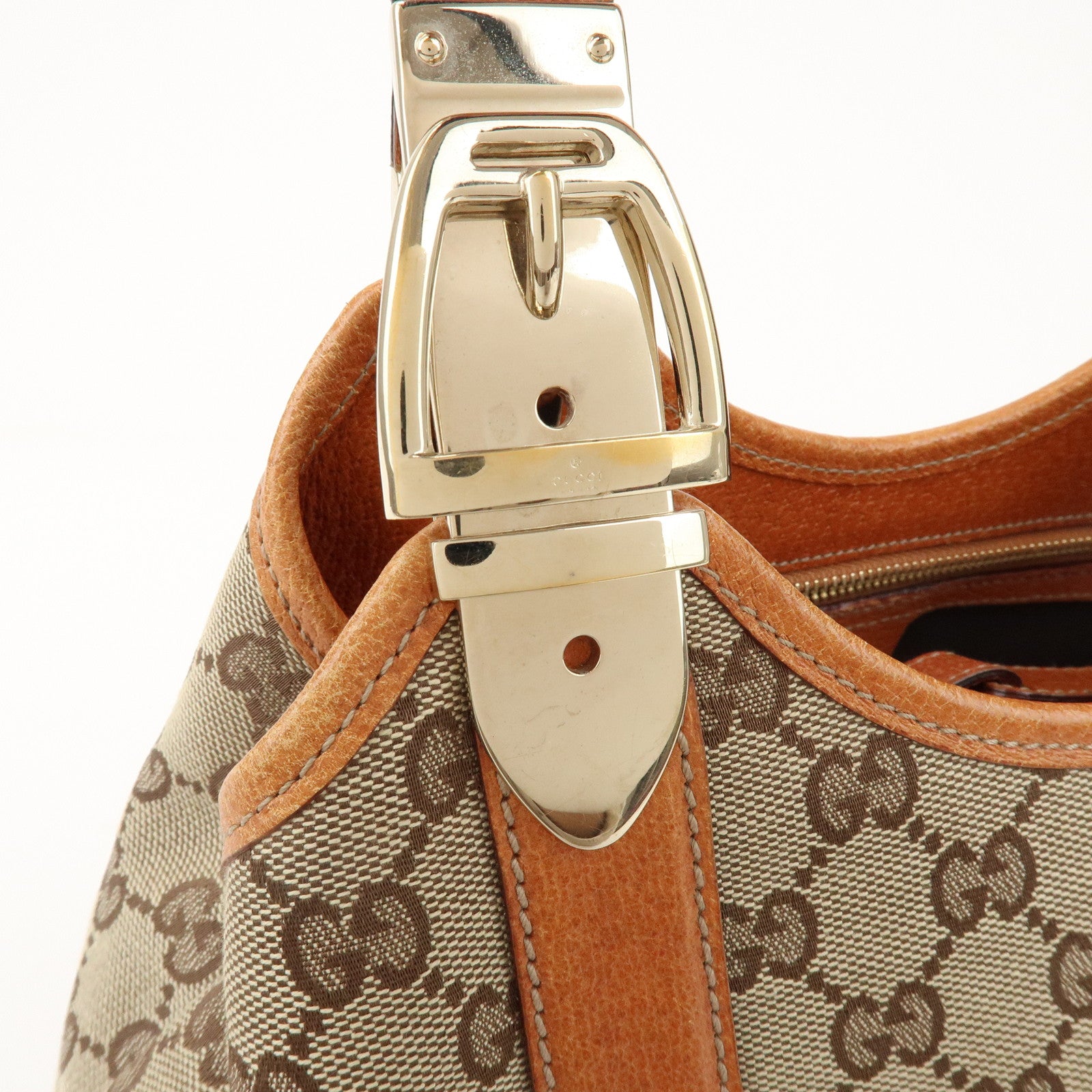 GUCCI GG Monogram Canvas Leather Shoulder Bag Brown 145761