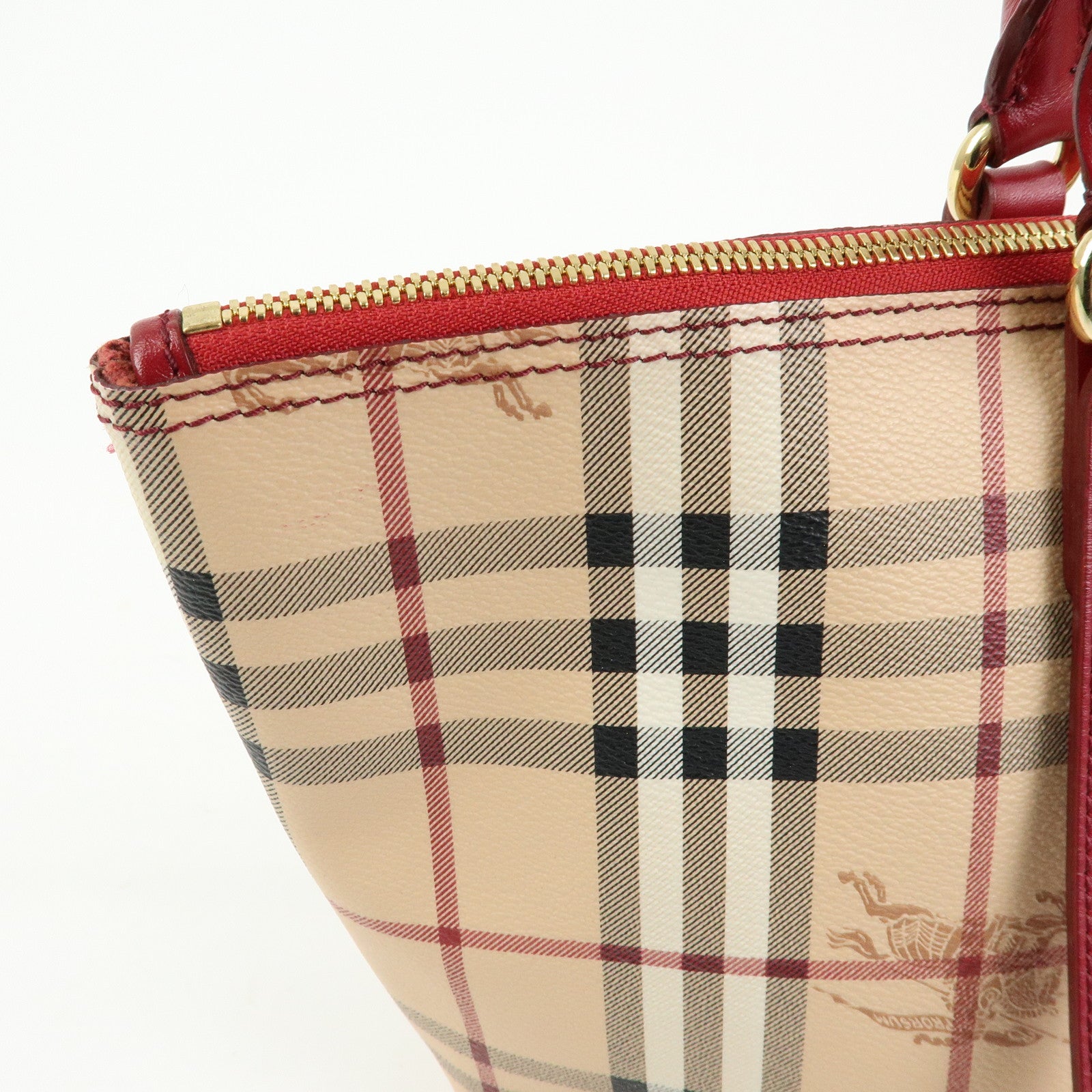 BURBERRY Nova Plaid PVC Leather Tote Bag Hand Bag Beige Red