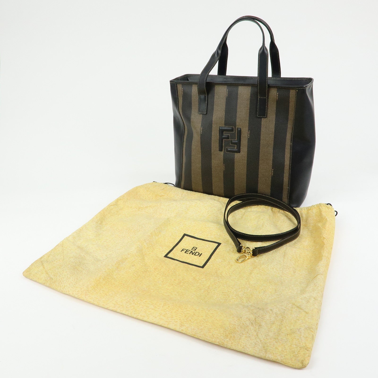 FENDI Pequin PVC Leather 2Way Bag Tote Bag Black Brown 14457