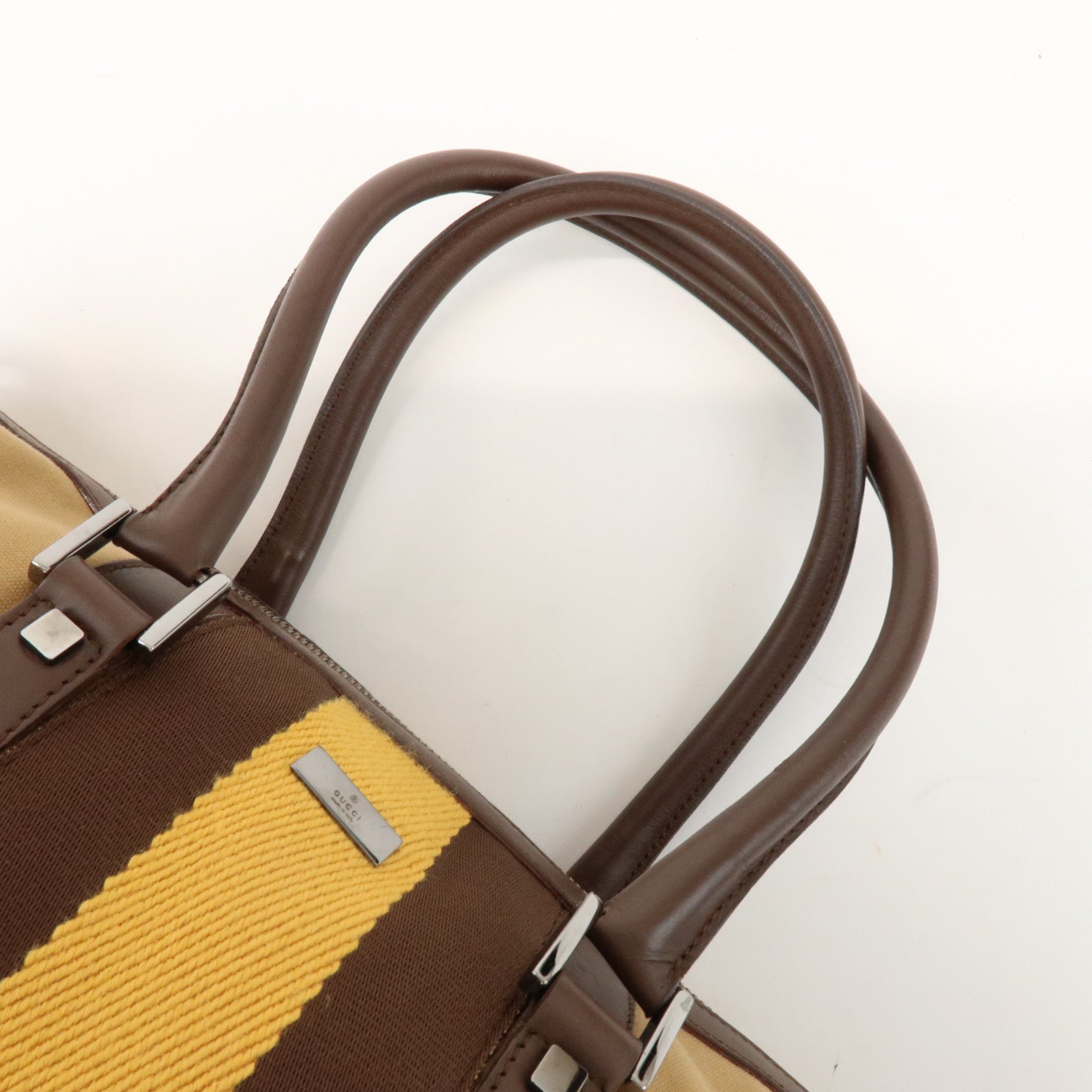 GUCCI Sherry Canvas Leather Boston Hand Bag Brown 000.0846.200047