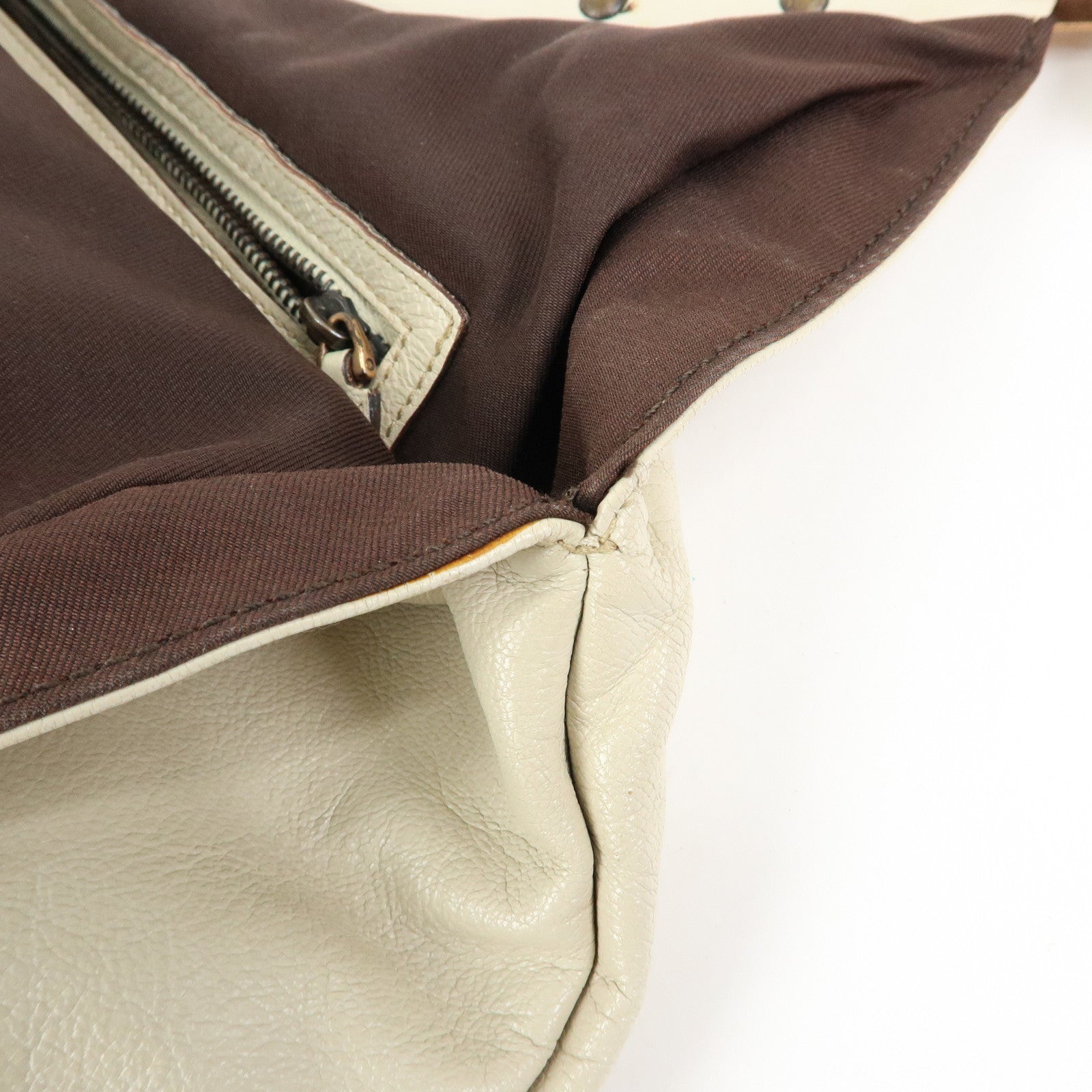 GUCCI Bamboo Leather Hand Bag Shoulder Bag Ivory 124293