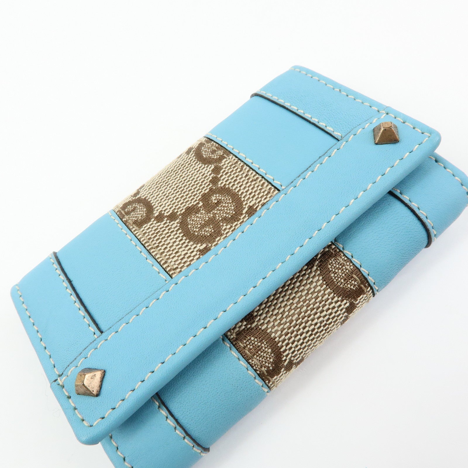GUCCI GG Canvas Leather 6 Ring Key Case Light Blue Beige 120930