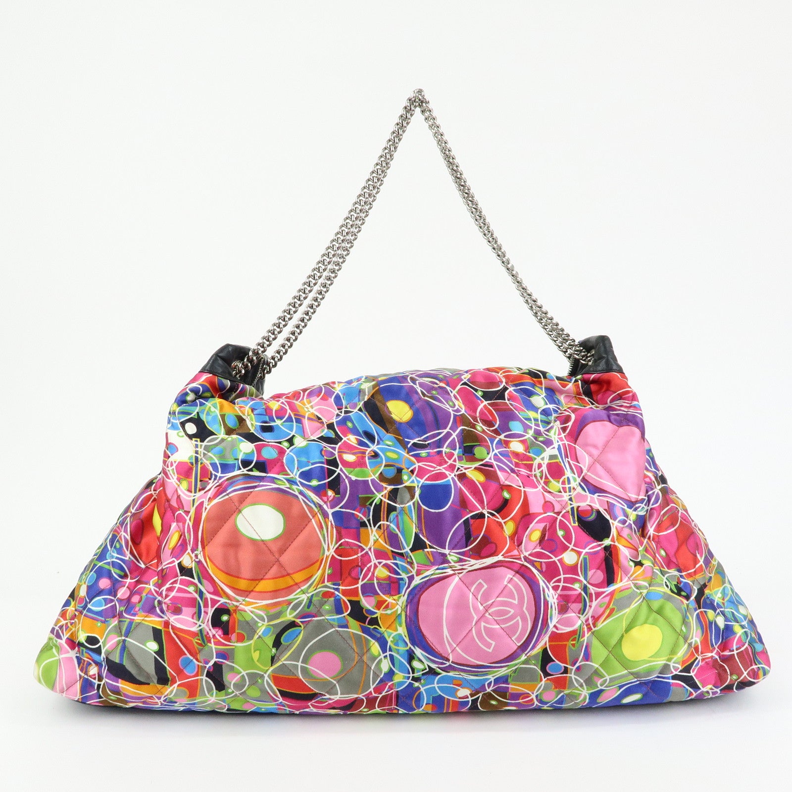 CHANEL Silk Leather Quilting Chain Shoulder Bag Hand Bag Multicolor