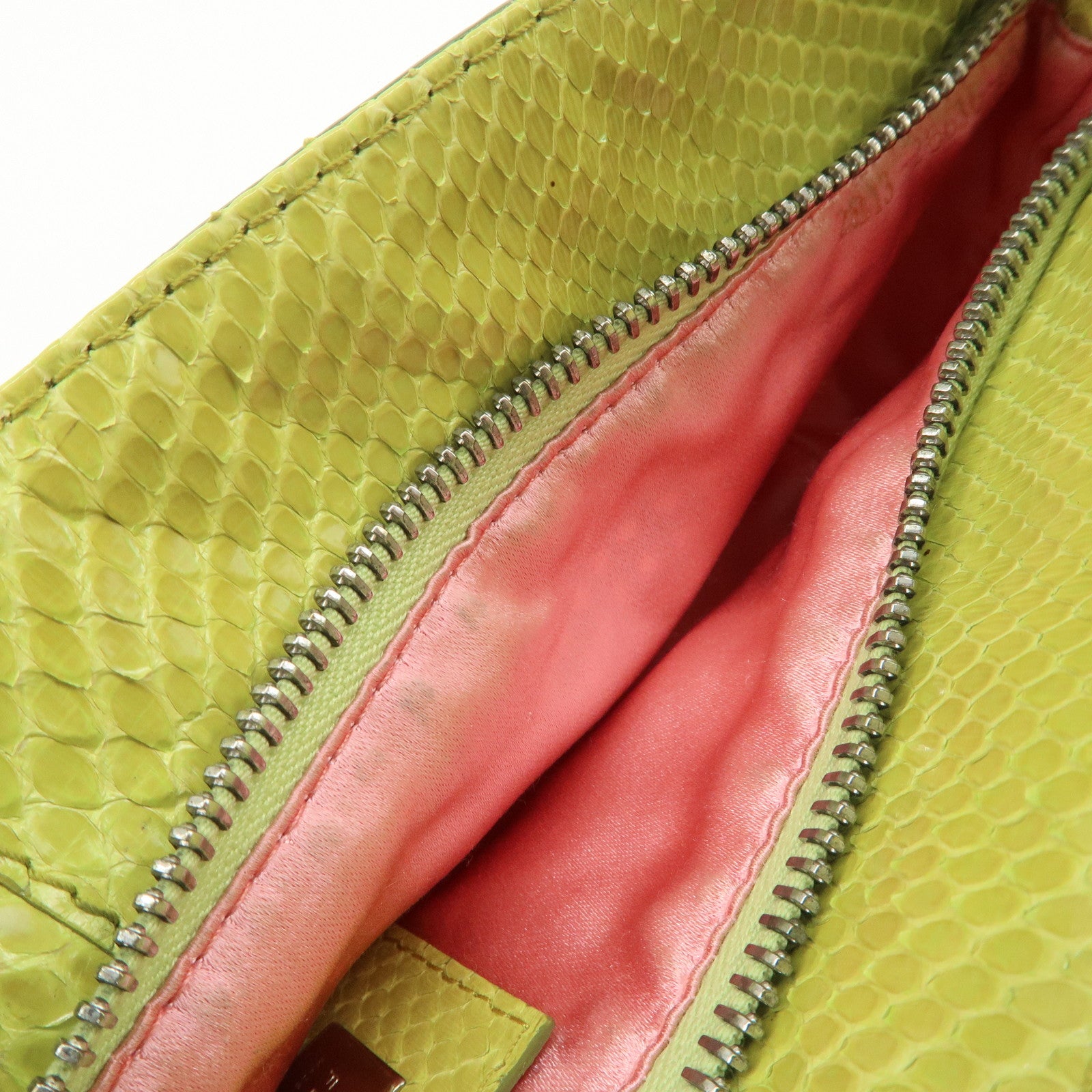FENDI Patent Leather Mini Hand Bag Orange Lime Green 26636
