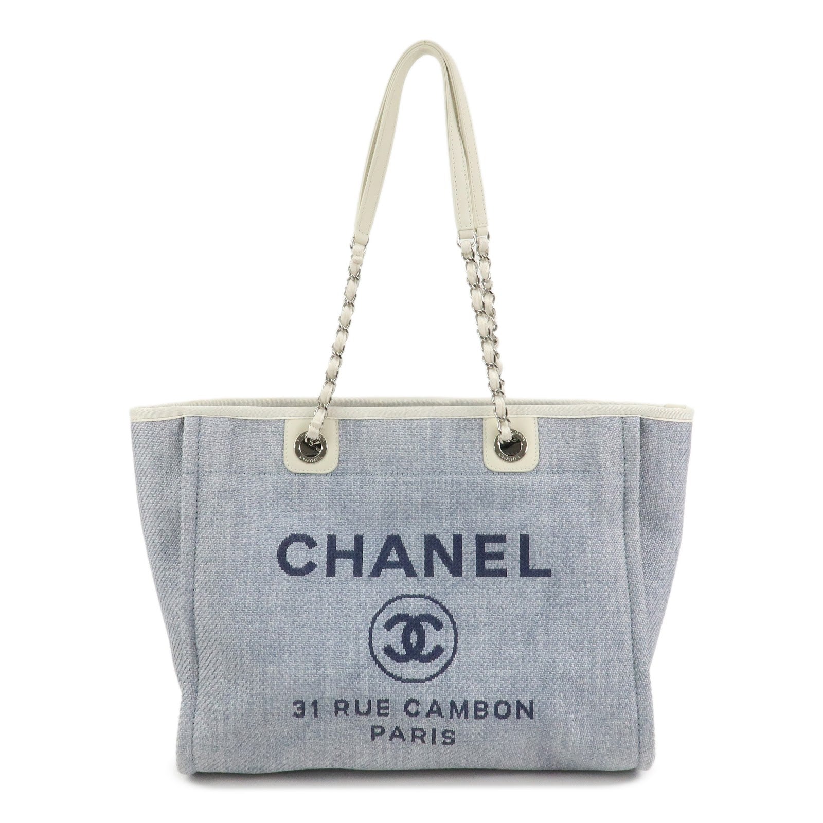 CHANEL Deauville MM Straw Leather Tote Bag Shoulder Bag A67001