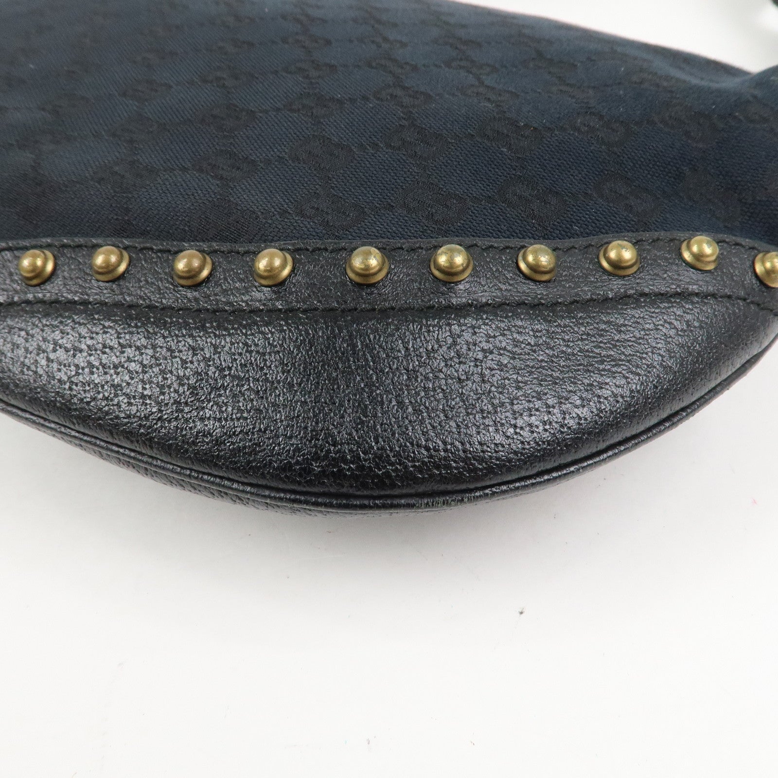 GUCCI Sherry GG Canvas Leather Studs Shoulder Bag Black 144011