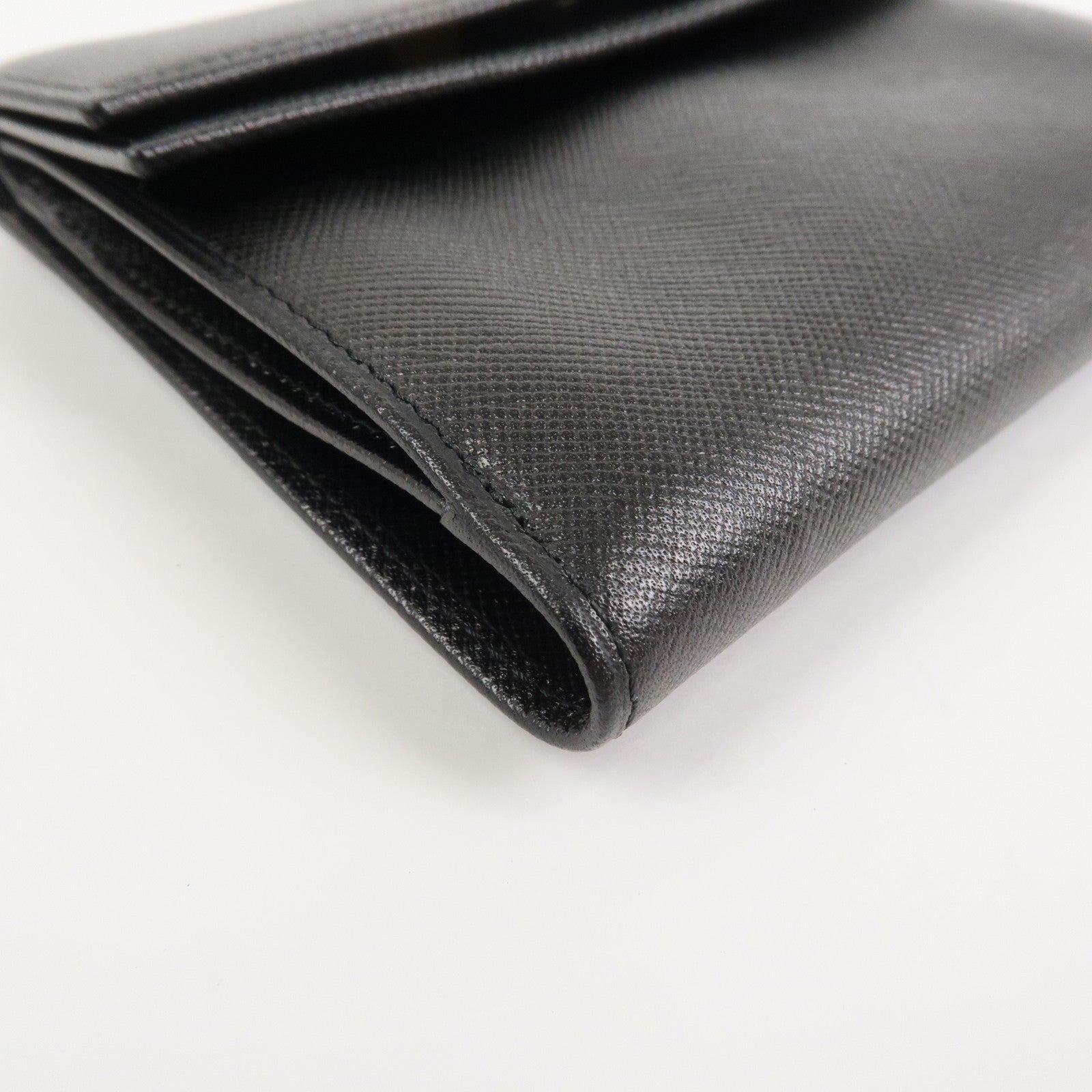PRADA Triangle Logo Saffiano Leather Compact Wallet Black M53X
