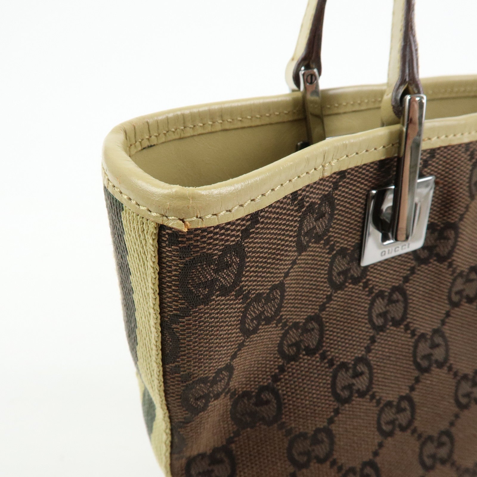 GUCCI GG Canvas Leather Tote Bag Shoulder Bag Brown Beige 31244