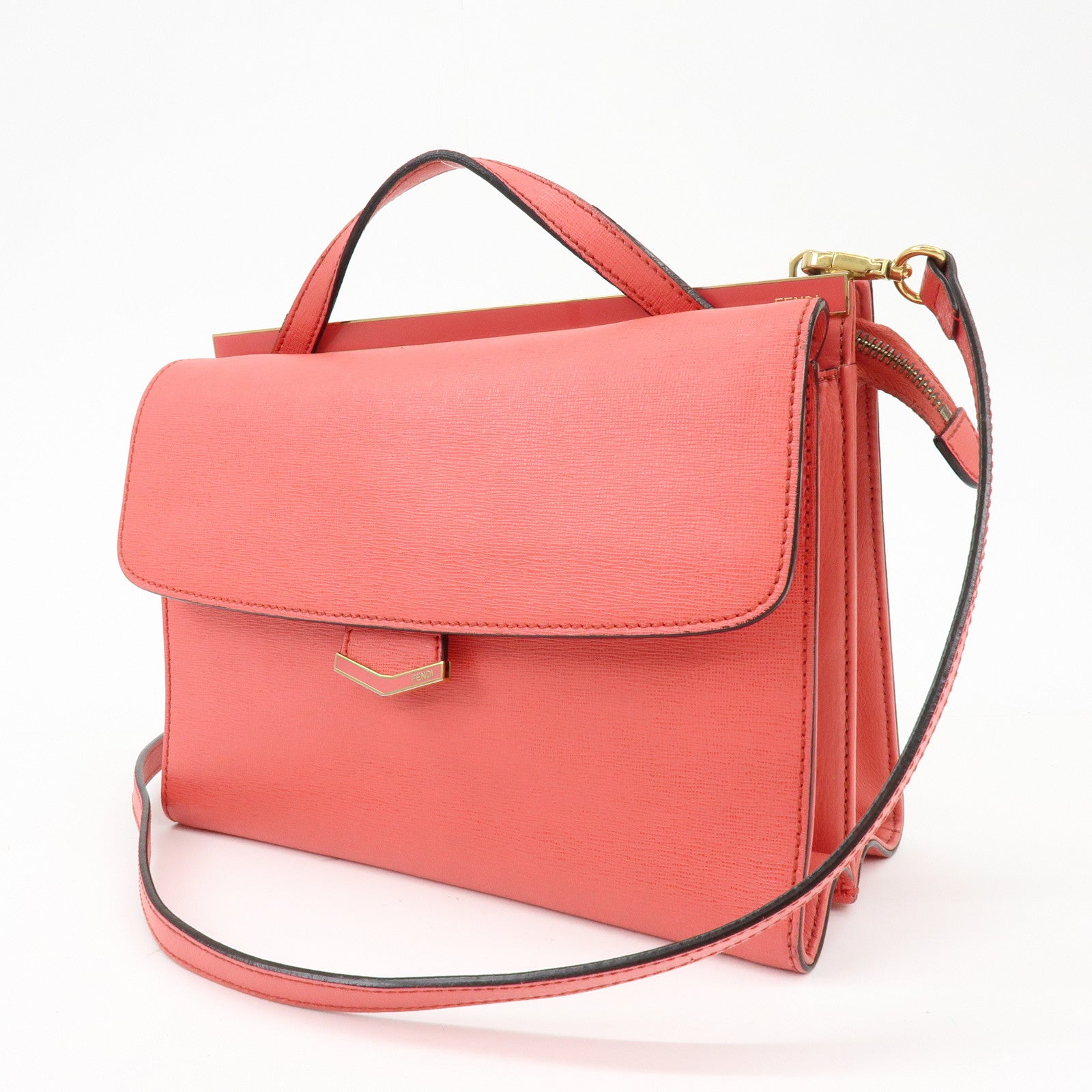 FENDI Demi Jour Leather 2Way Bag Hand Bag Shoulder Bag Coral 8BT222