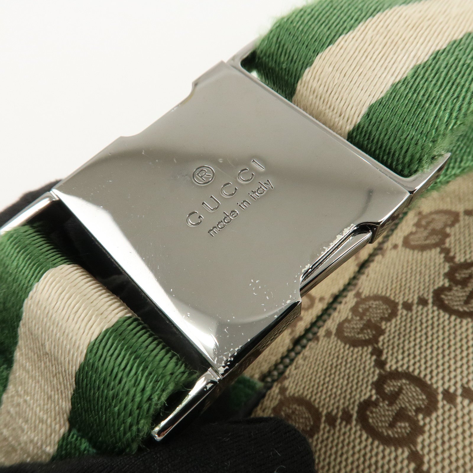 GUCCI GG Canvas Leather Waist Bag Crossbody Bag Beige Green 28566 Used