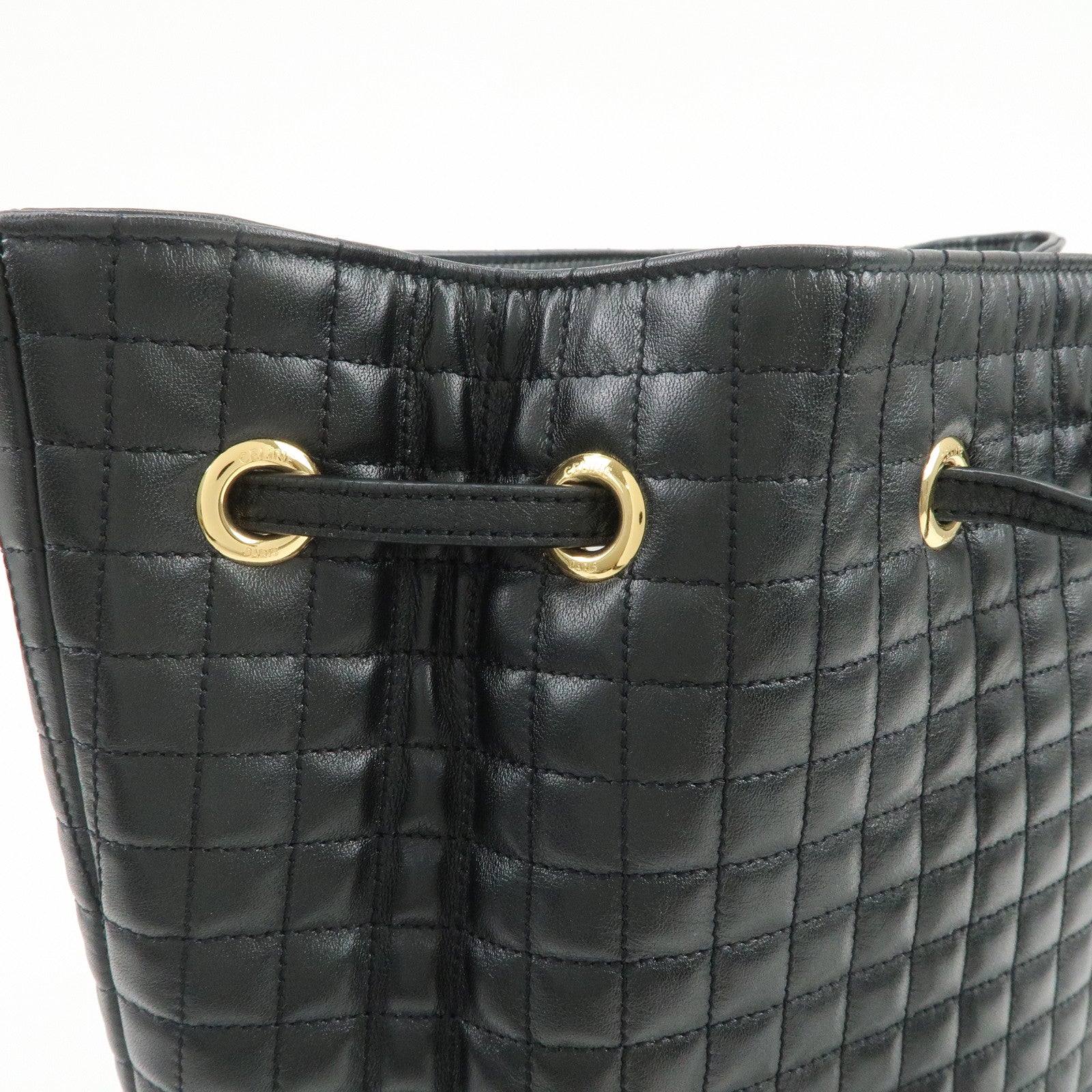 CELINE Logo Leather Backpack Rucksuck Shoulder Bag Black