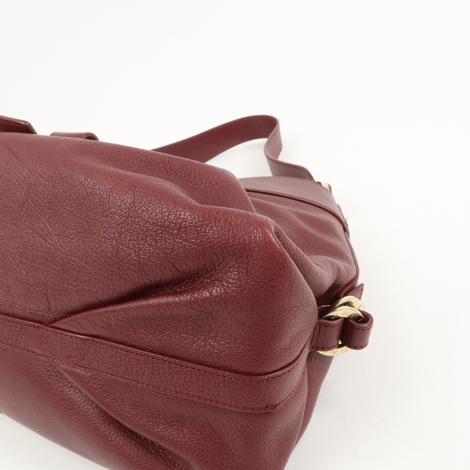 BVLGARI Chandra Leather Shoulder Bag Hand Bag Bordeaux