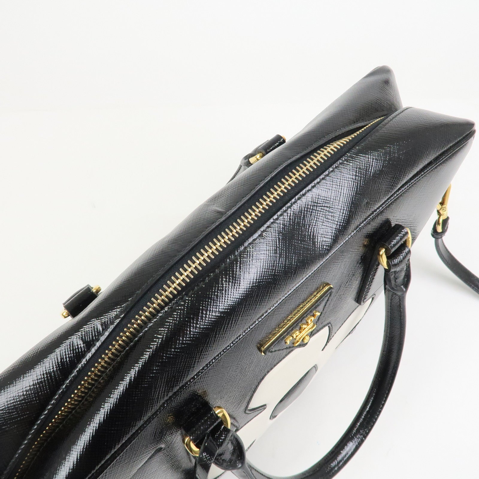 PRADA Flower Saffiano Leather 2Way Bag Hand Bag Black BL095M