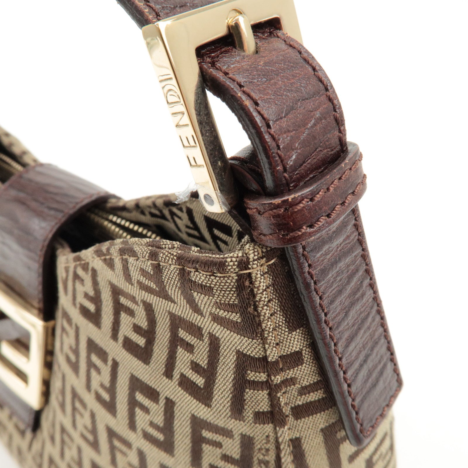 FENDI Zucchino Canvas Leather Shoulder Bag Beige Brown 8BR036 Used