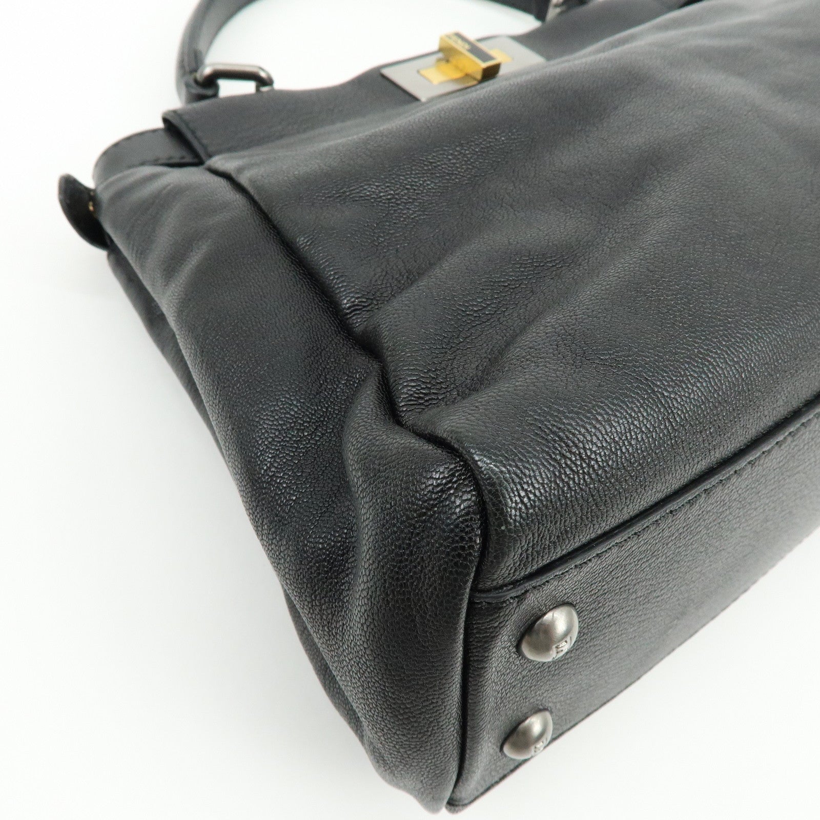 FENDI Peekaboo Leather 2Way Bag Hand Bag Shoulder Bag Black 8BN211