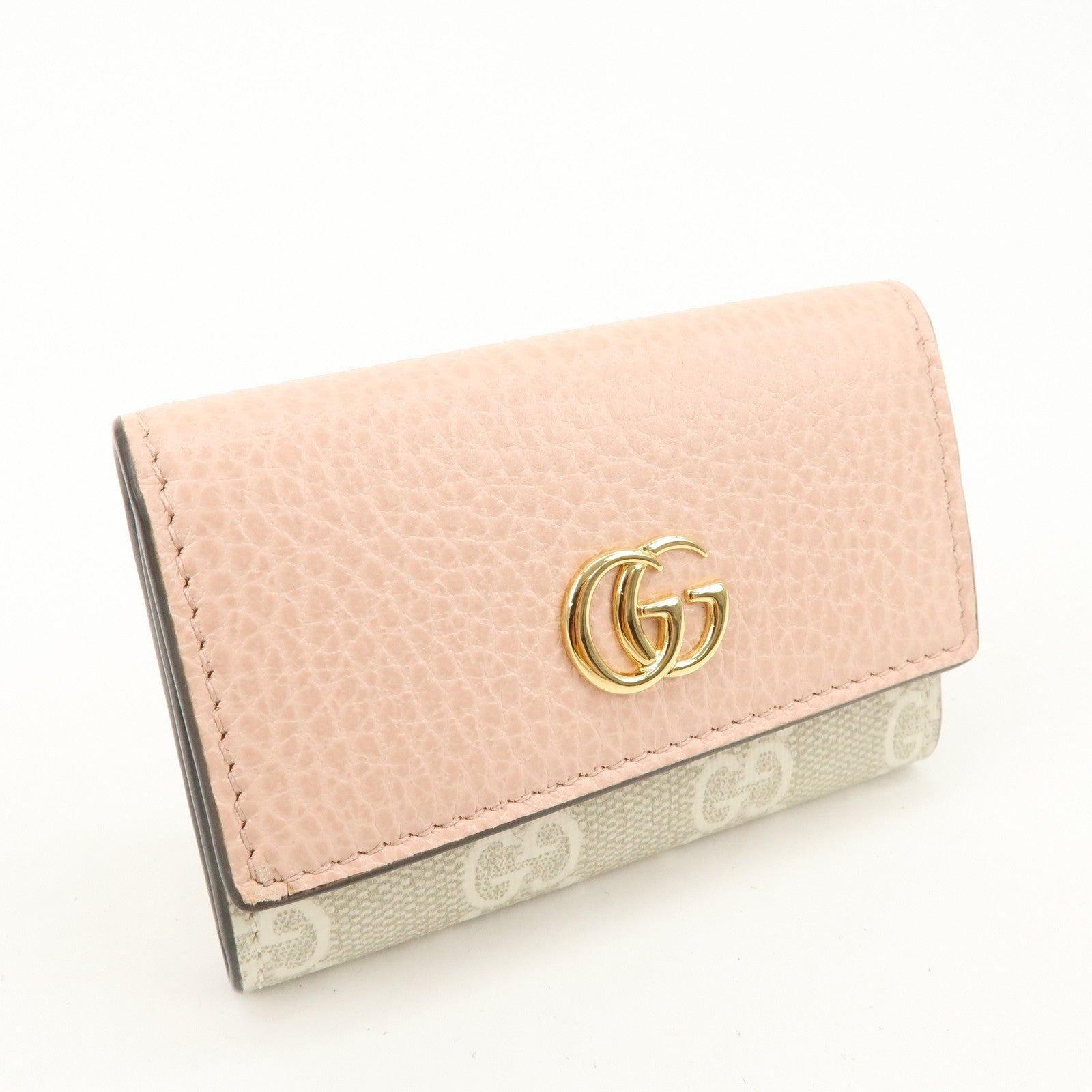 GUCCI GG Marmont Leather GG Supreme 6 Key Case Pink Beige 456118