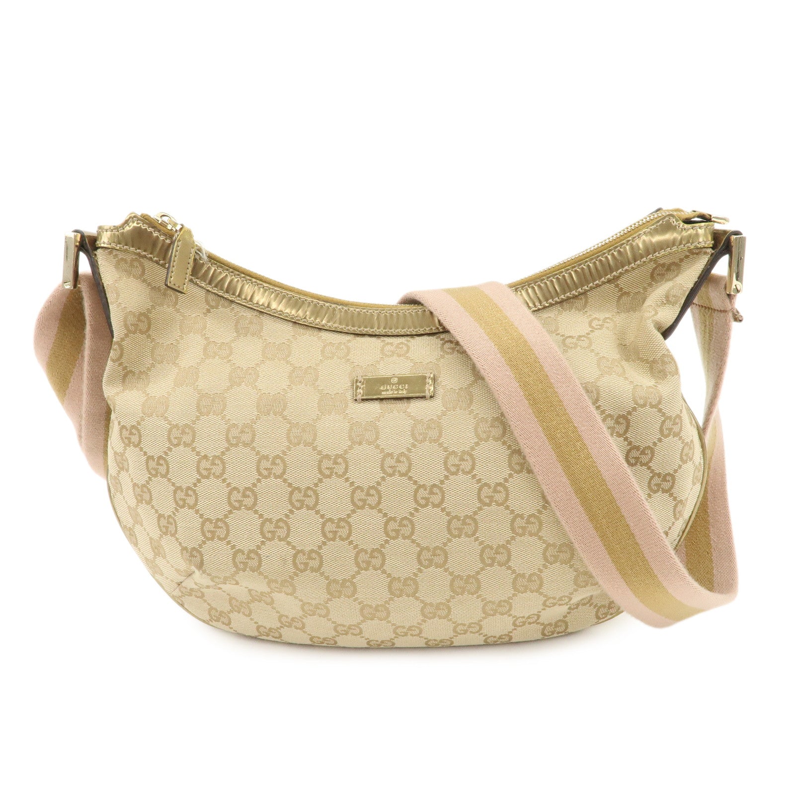 GUCCI GG Canvas Patent Leather Shoulder Bag Beige Gold 181092 Used