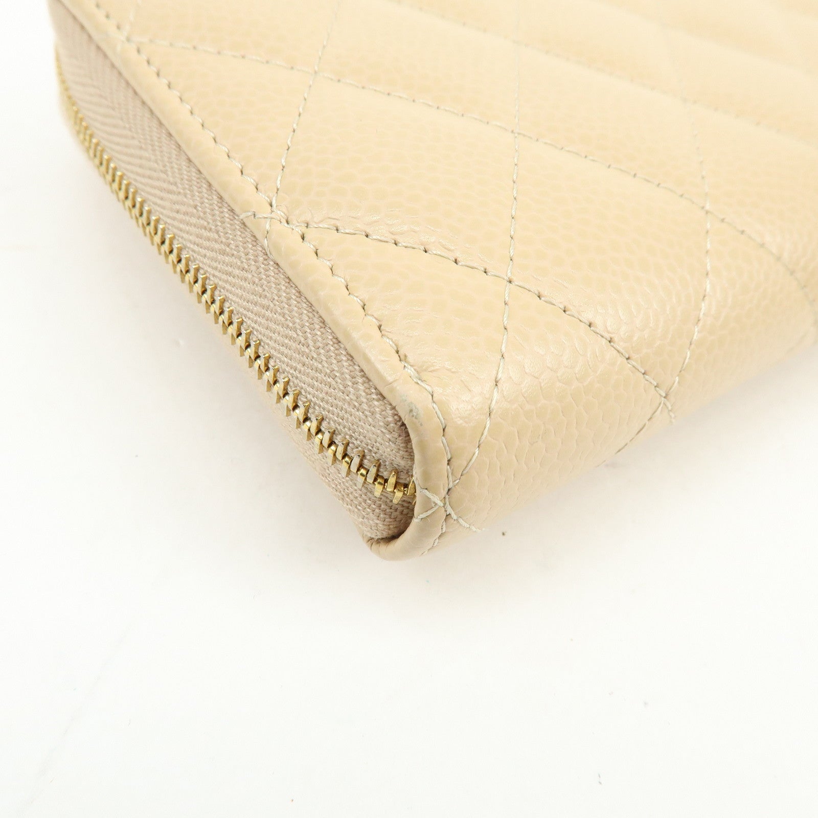 CHANEL Matelasse COCO Mark Caviarskin Zipppy Long Wallet Beige