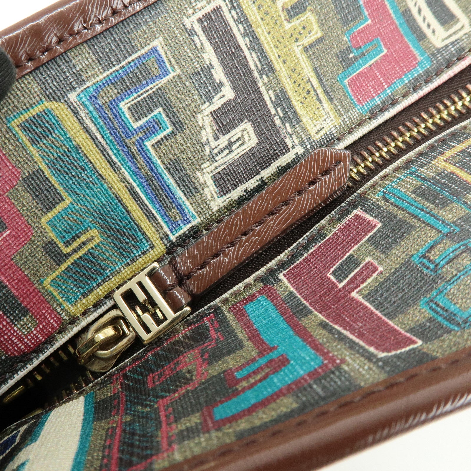 FENDI Zucca PVC Patent Leather Tote Bag Brown Multicolor 8BH185