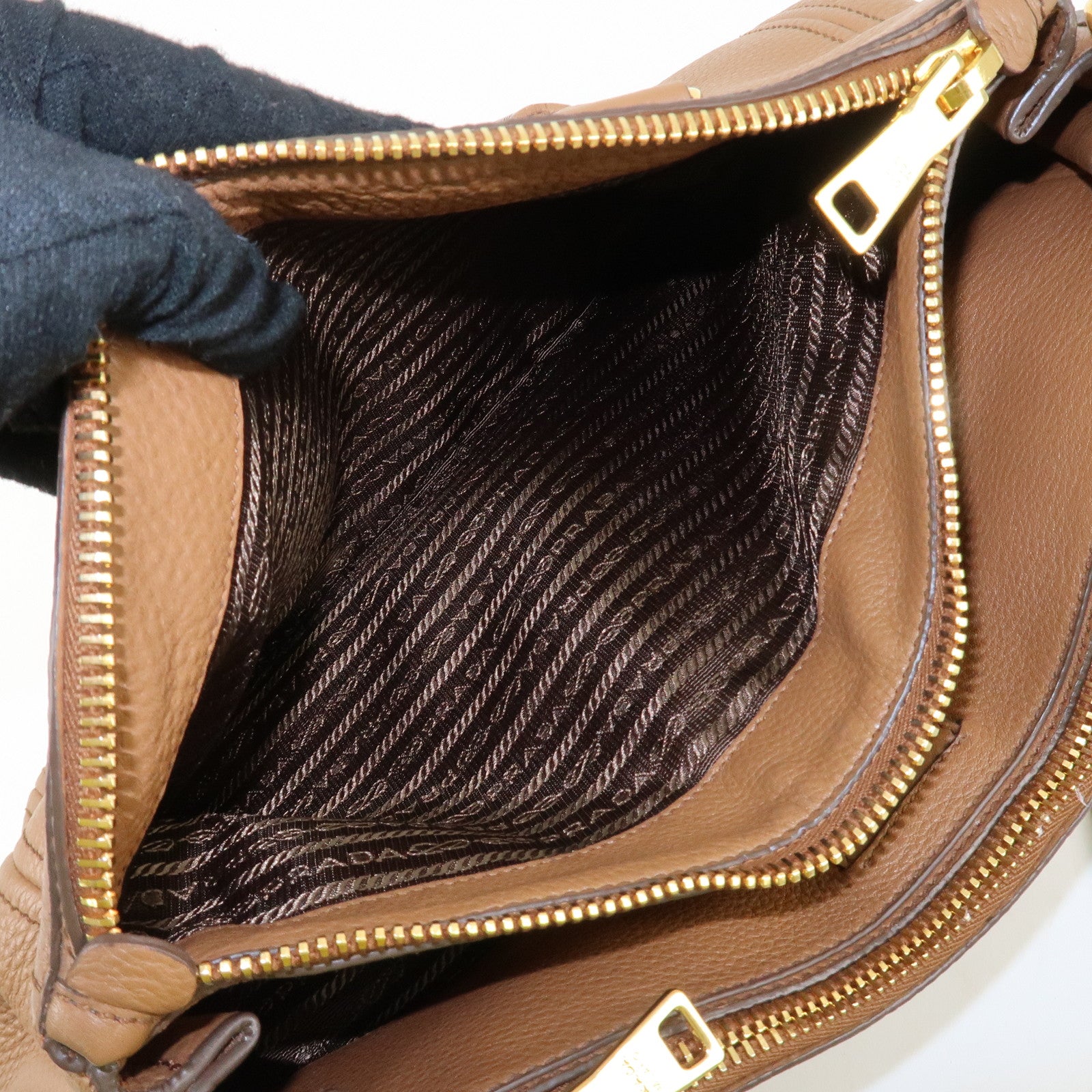 PRADA Logo VIT.DAINO Calf Leather 2Way Tote Bag Brown 1BA866 Used