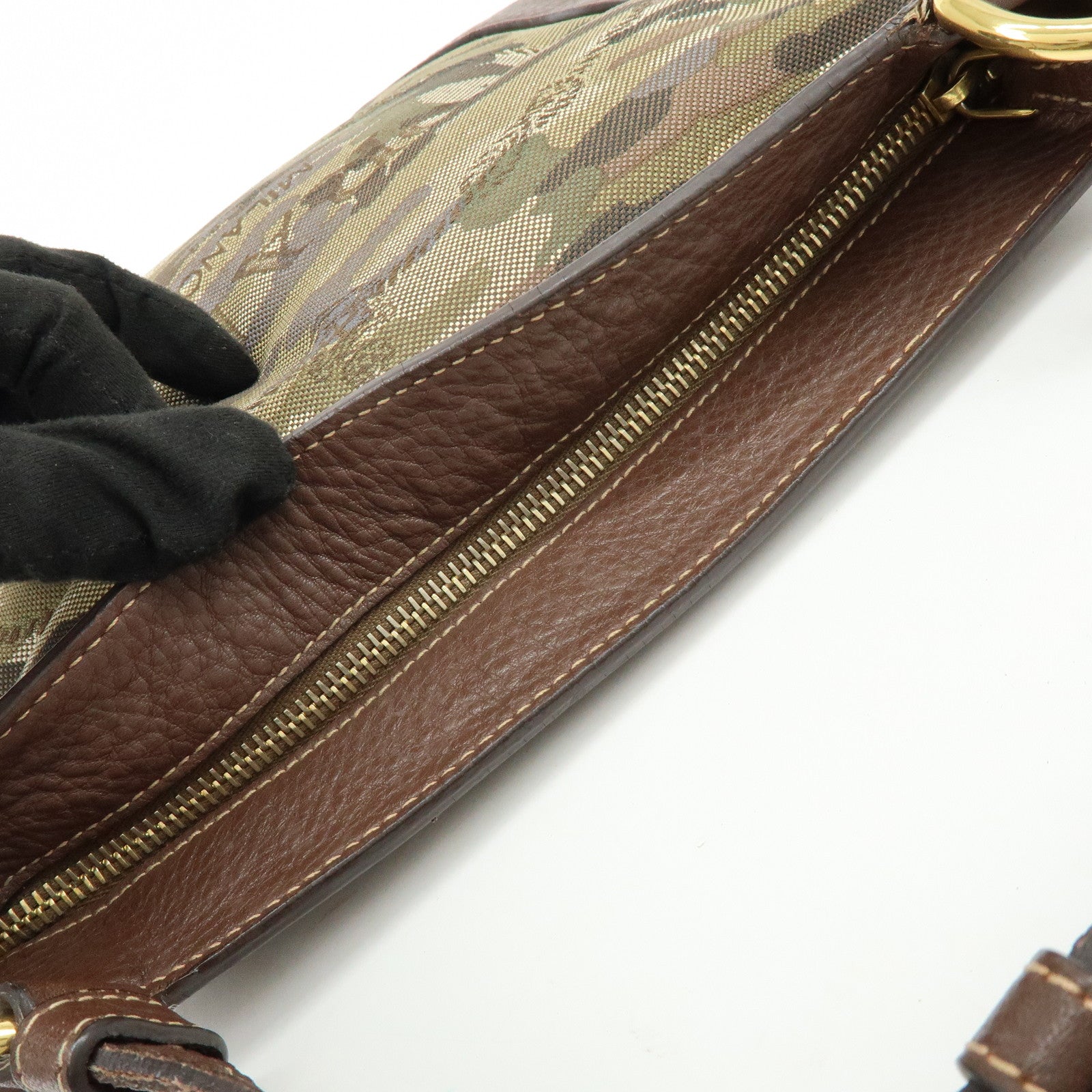 PRADA Logo Jacquard Leather Shoulder Bag Crossbody Bag Camouflage