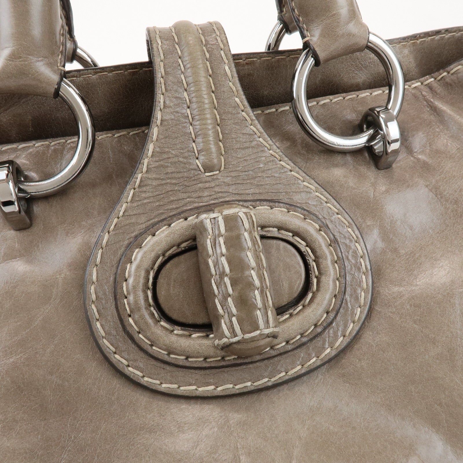 PRADA Logo Leather Shoulder Bag Hand Bag Gray BN2067