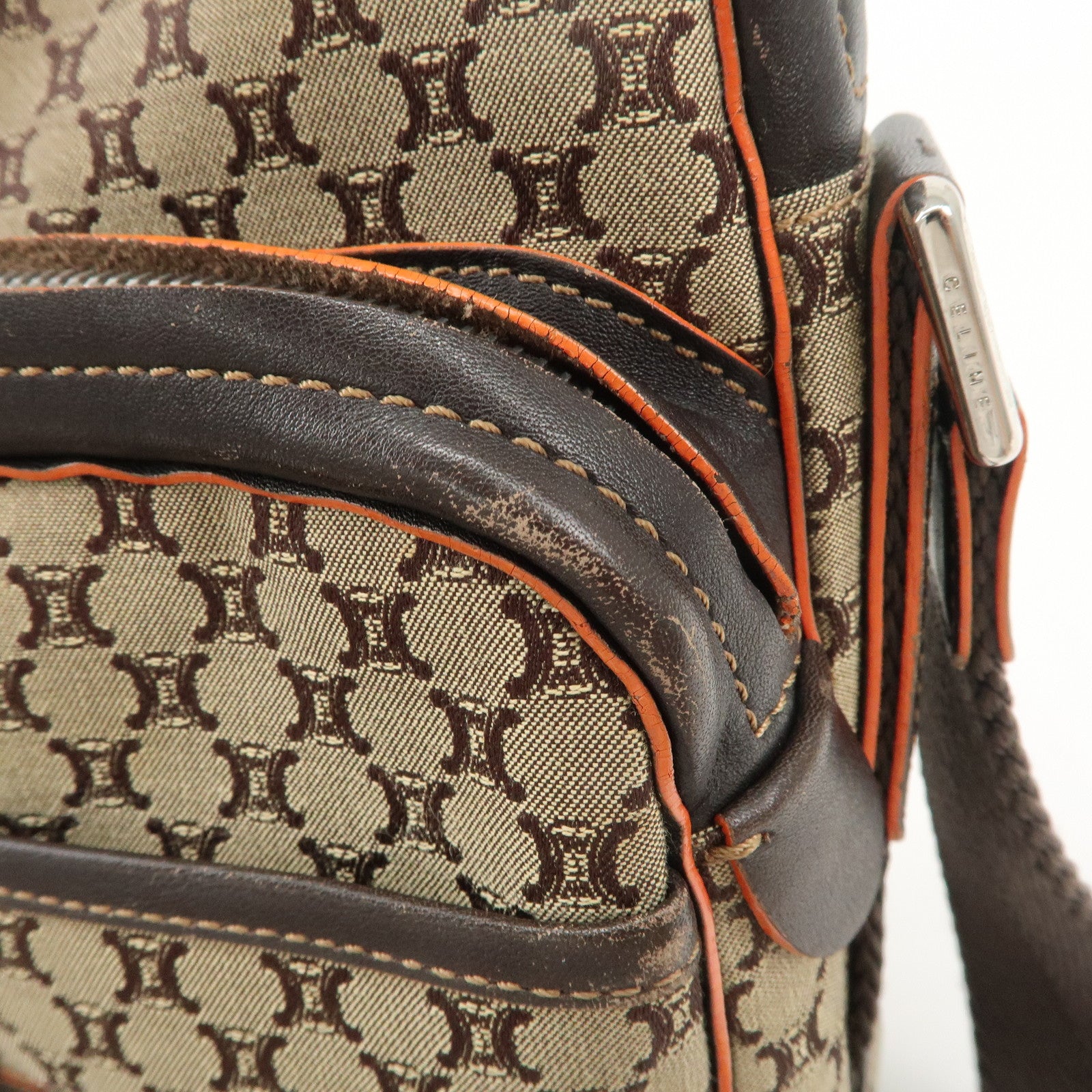 CELINE Macadam Leather Canvas Shoulder Bag Crossbody Bag Used