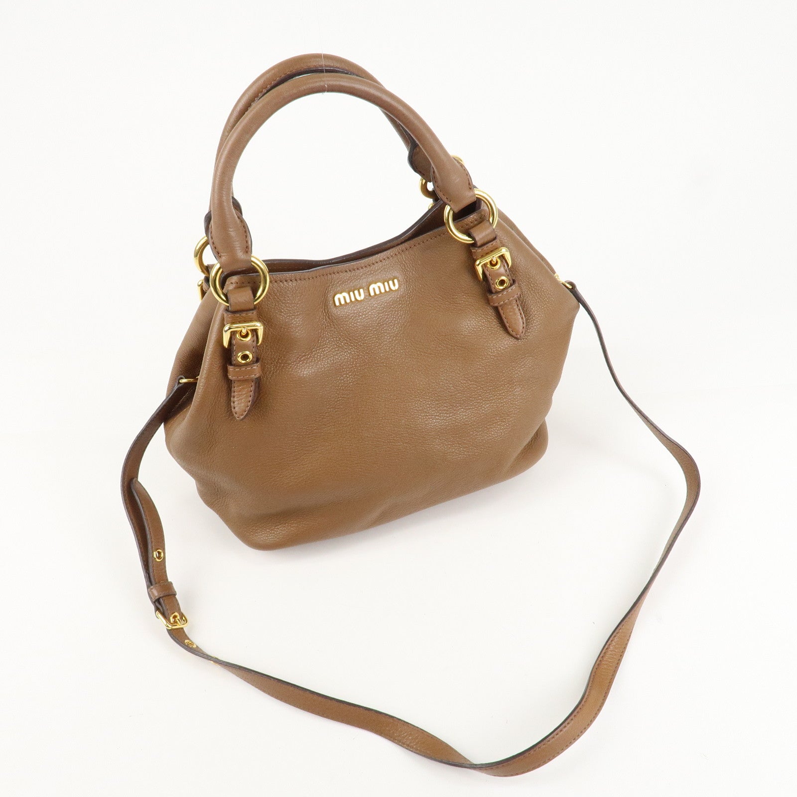 MIU MIU Vitello Phenix Leather Shoulder Bag Hand Bag Brown RN0886 Used