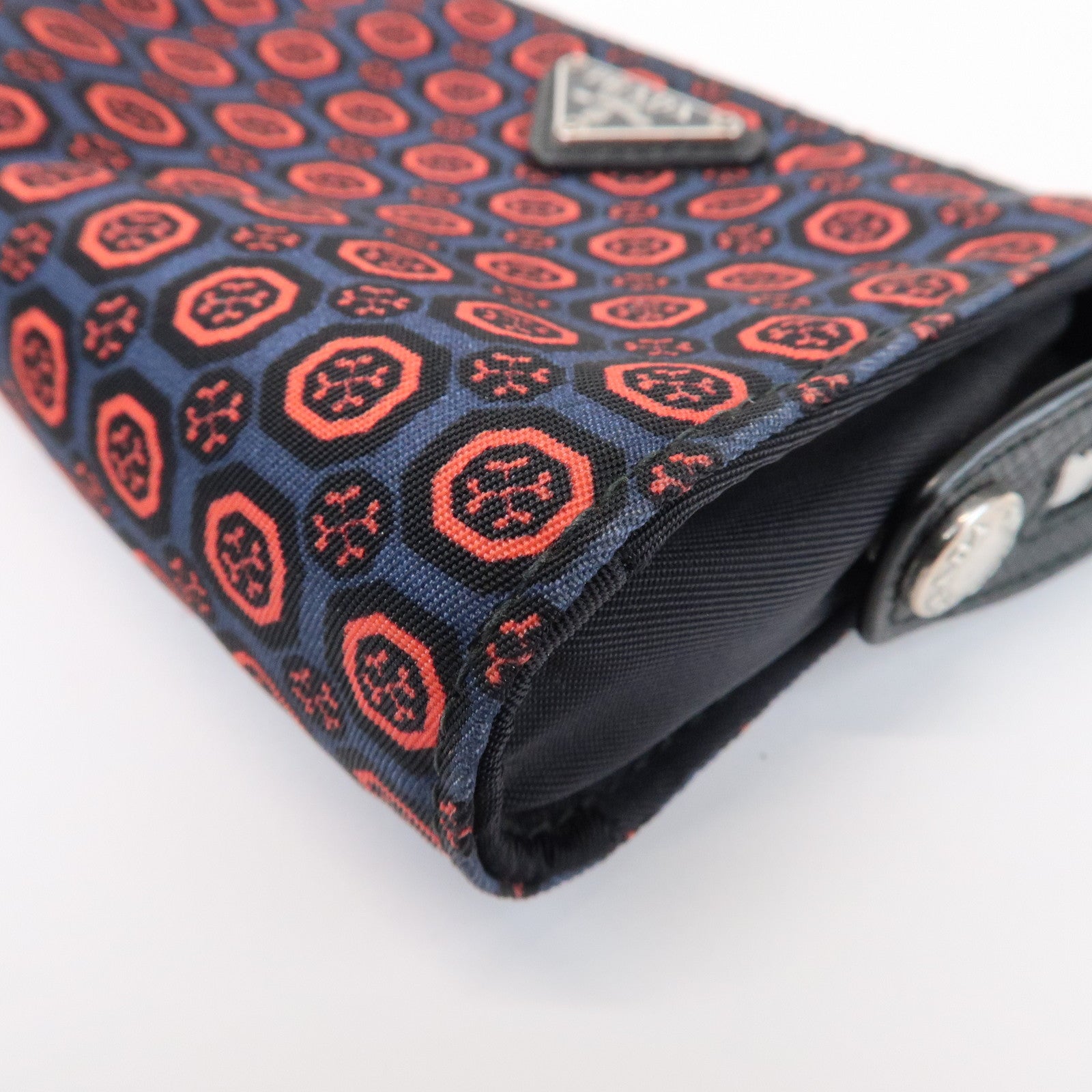 PRADA Triangle Logo Mini Pouch Key Ring Coin Case Navy Red 2TT072
