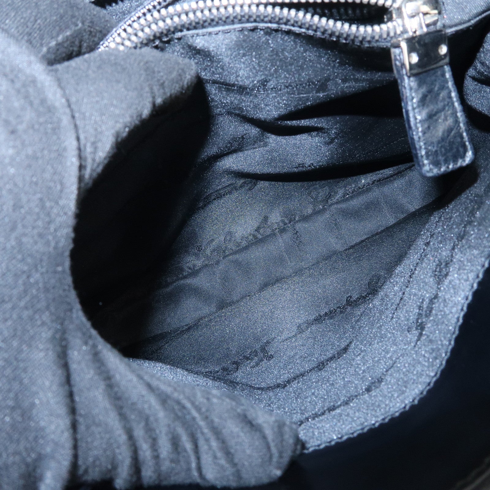 Ferragamo Gancini Embossed Leather Tote Bag Hand Bag Black