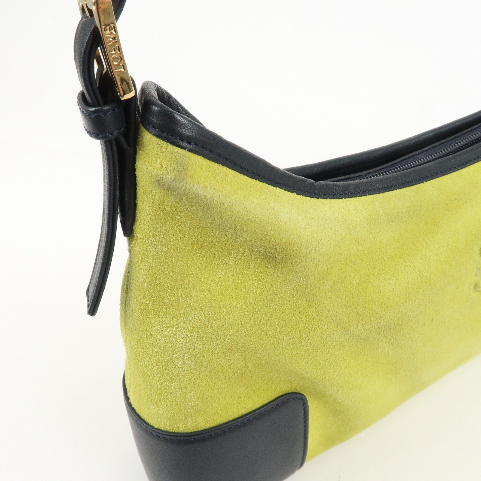 LOEWE Anagram Suede Leather Shoulder Bag Hand Bag Light Green Navy